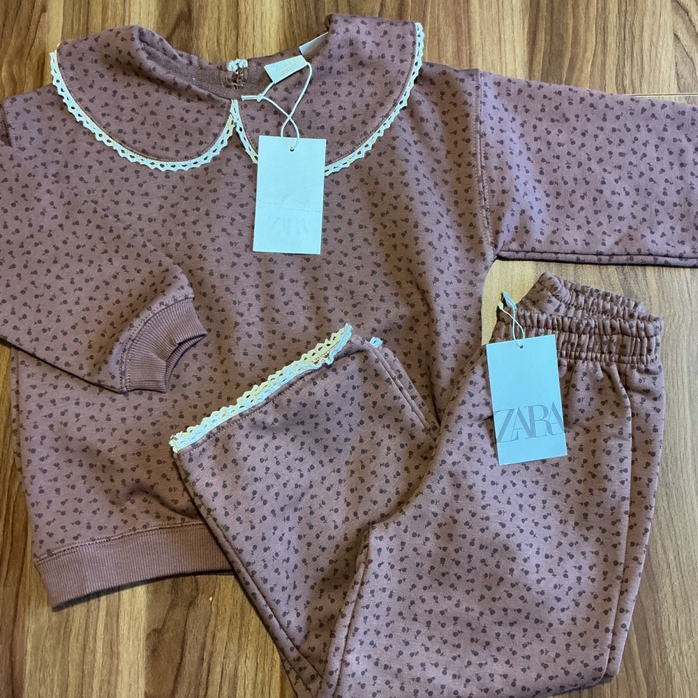 NWT Zara 5Y Peter Pan Collar with Lace Trim Top & Pants Set
